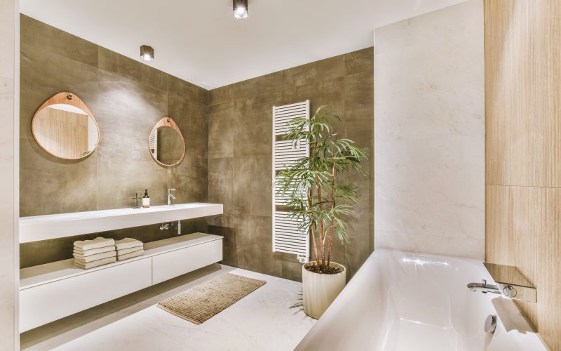 Interior of modern bathroom with sink