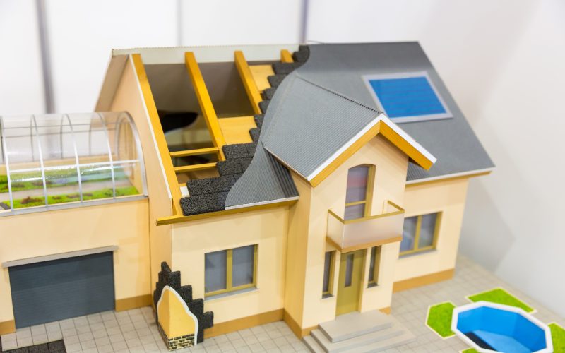 Model of house, thermal insulation of roof concept